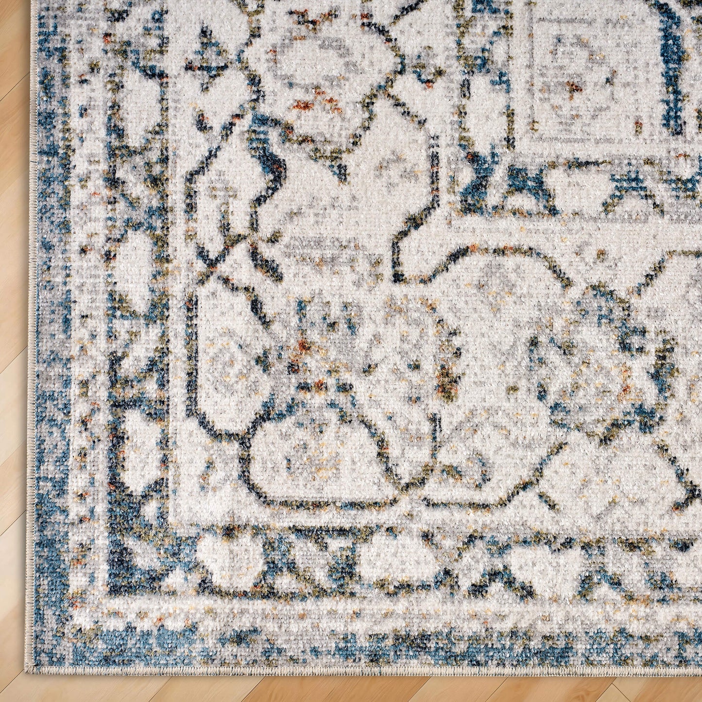 Vintage Distressed Floral Area Rug - LightBlue