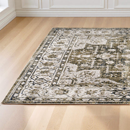Vintage Distressed Floral Area Rug - LightGreen
