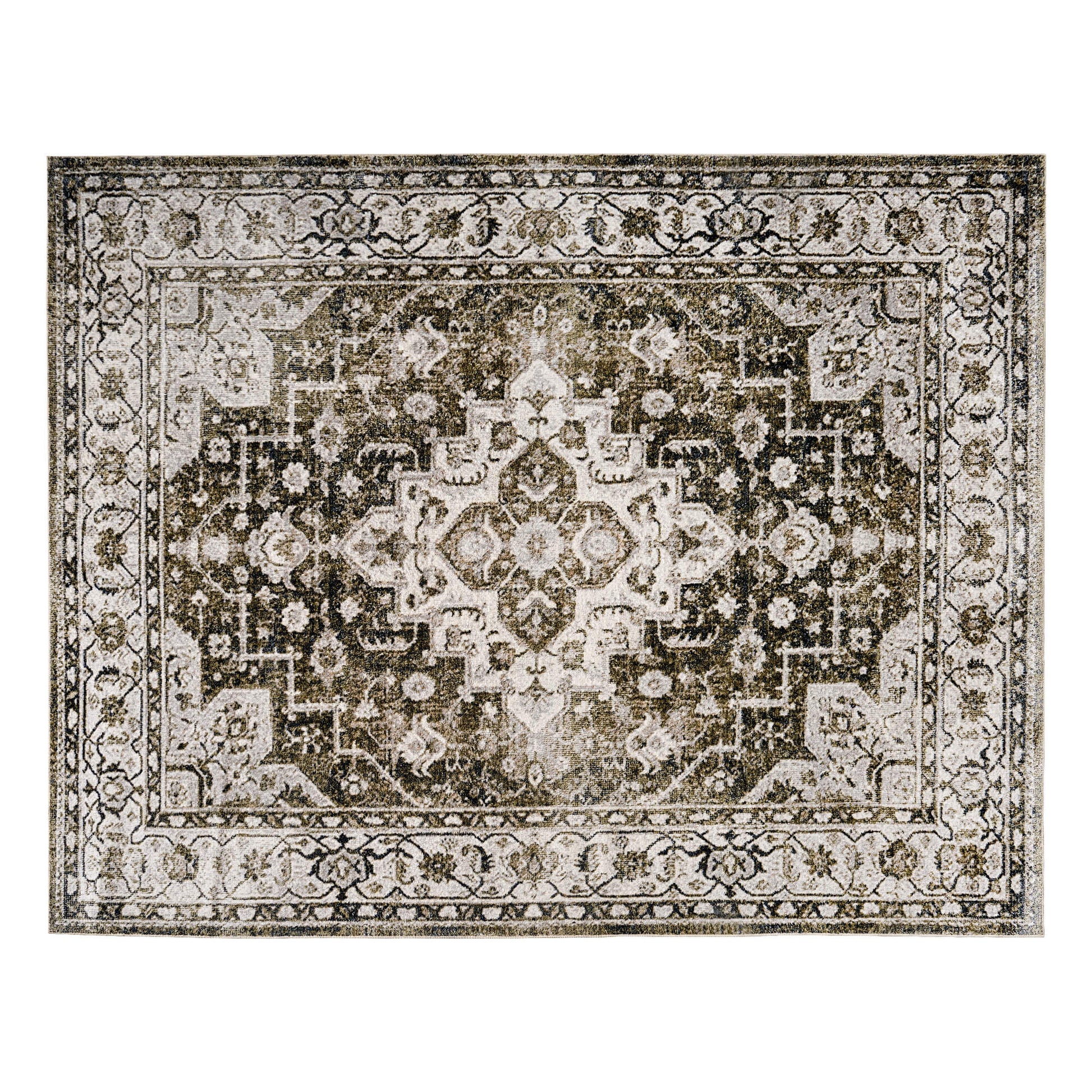 Vintage Distressed Floral Area Rug - LightGreen