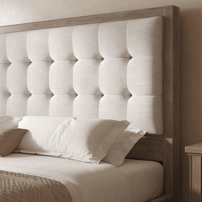 Heritage Mid-Century Solid Wood Upholstered Bed - F-GREY