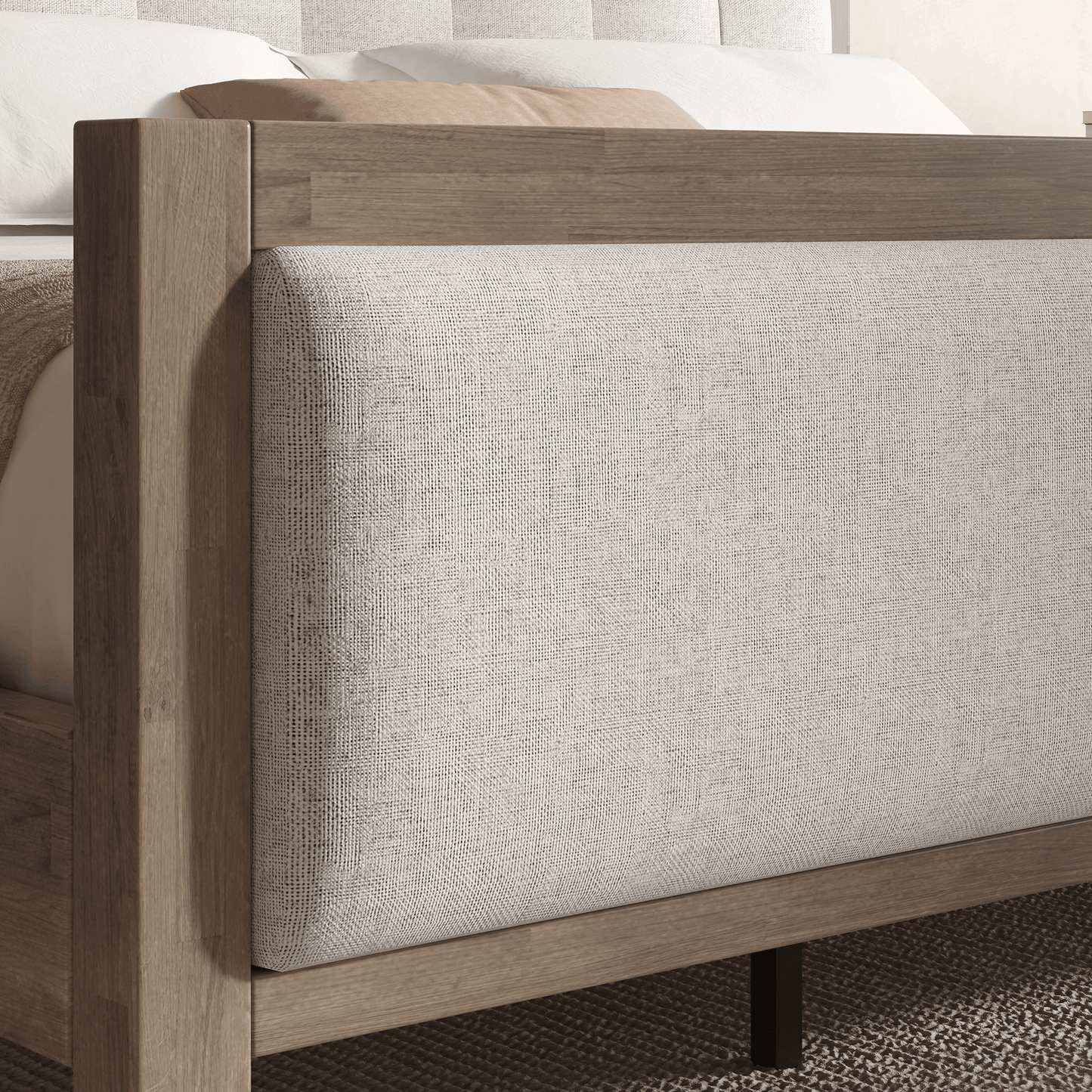 Heritage Mid-Century Solid Wood Upholstered Bed - F-GREY