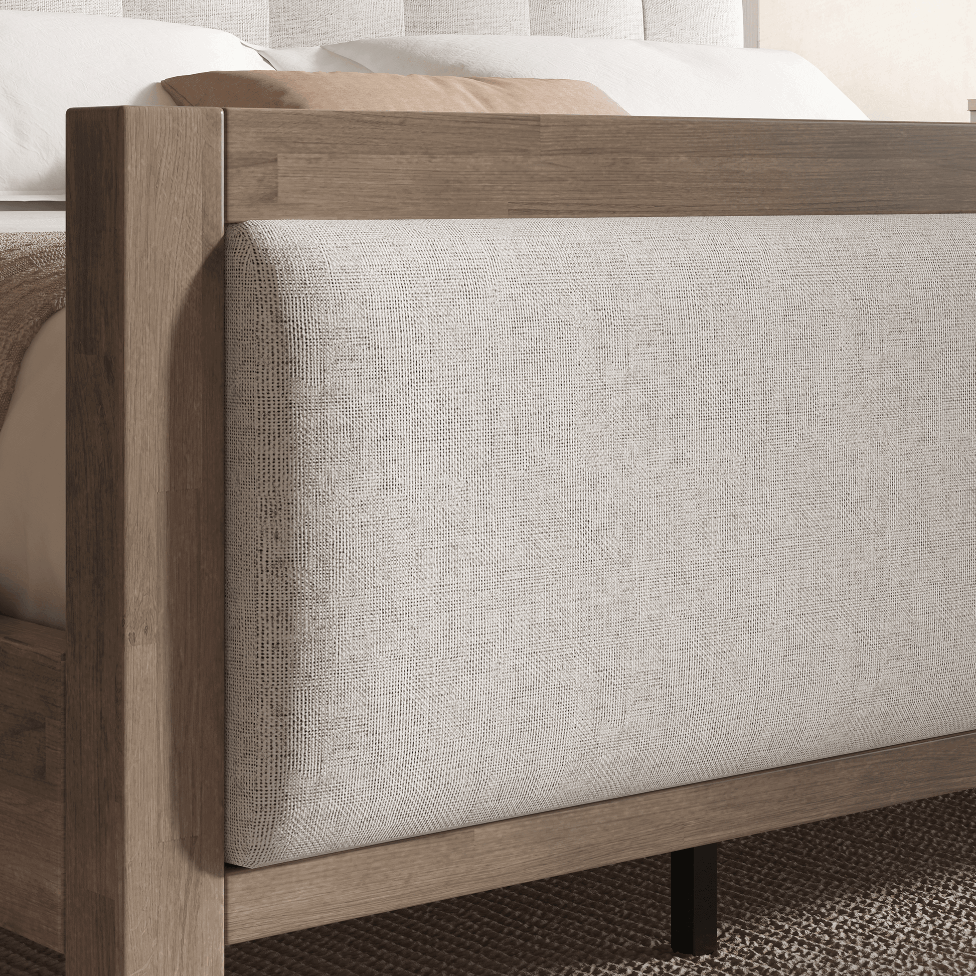 Heritage Mid-Century Solid Wood Upholstered Bed - Q-GREY