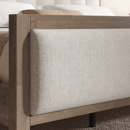 Heritage Mid-Century Solid Wood Upholstered Bed - Q-GREY