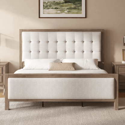 Heritage Mid-Century Solid Wood Upholstered Bed - Q-GREY