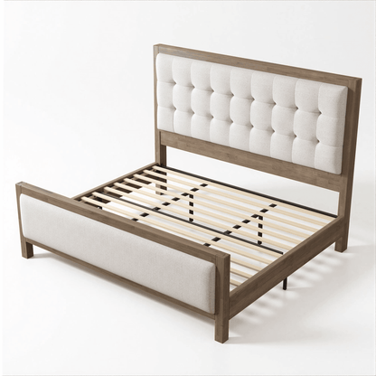 Heritage Mid-Century Solid Wood Upholstered Bed - Q-GREY
