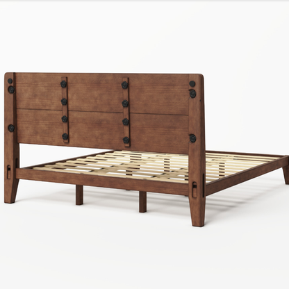 Japanese Joinery Solid Wood King Bed Frame-Full-Dark Walnut