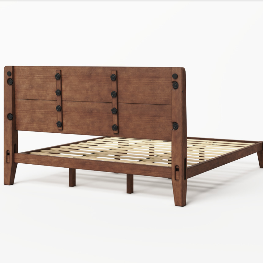 Japanese Joinery Solid Wood King Bed Frame-King-Dark Walnut