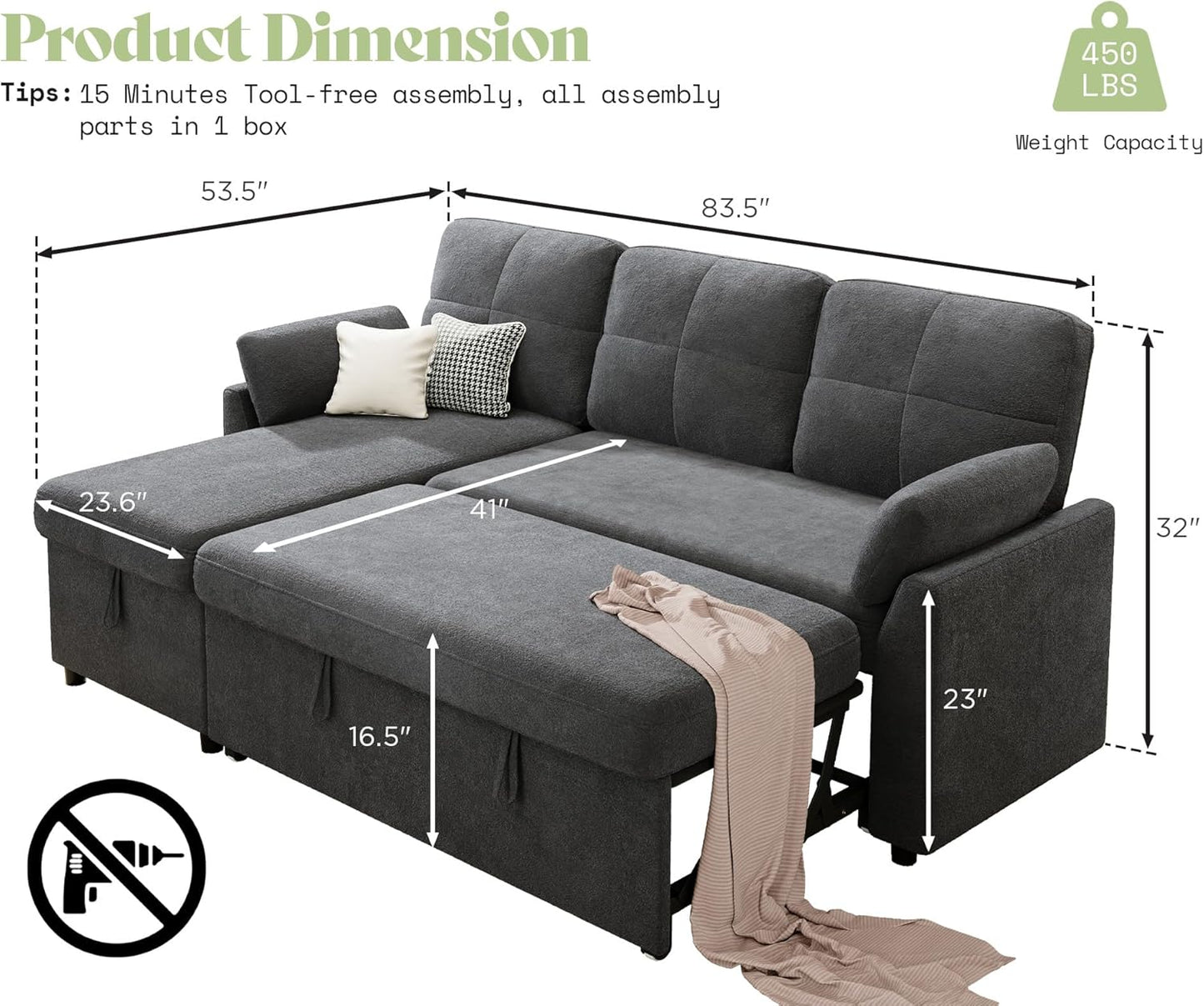 AMEILIFE Convertible Sofa Bed -Gray