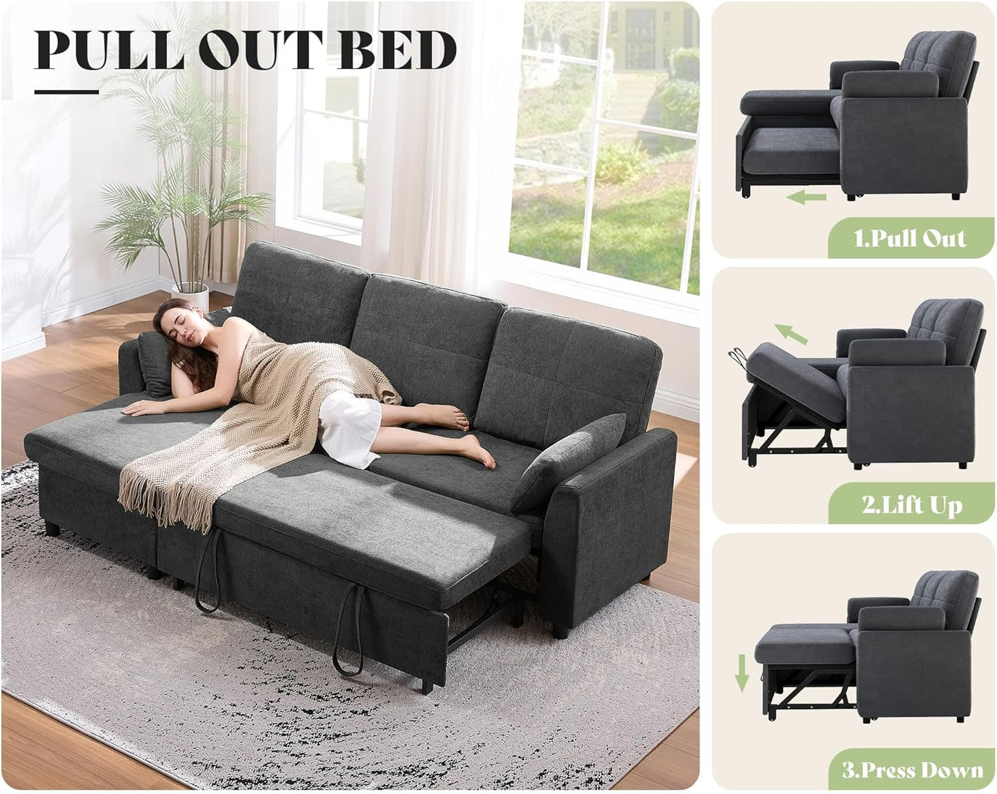 AMEILIFE Convertible Sofa Bed -Gray