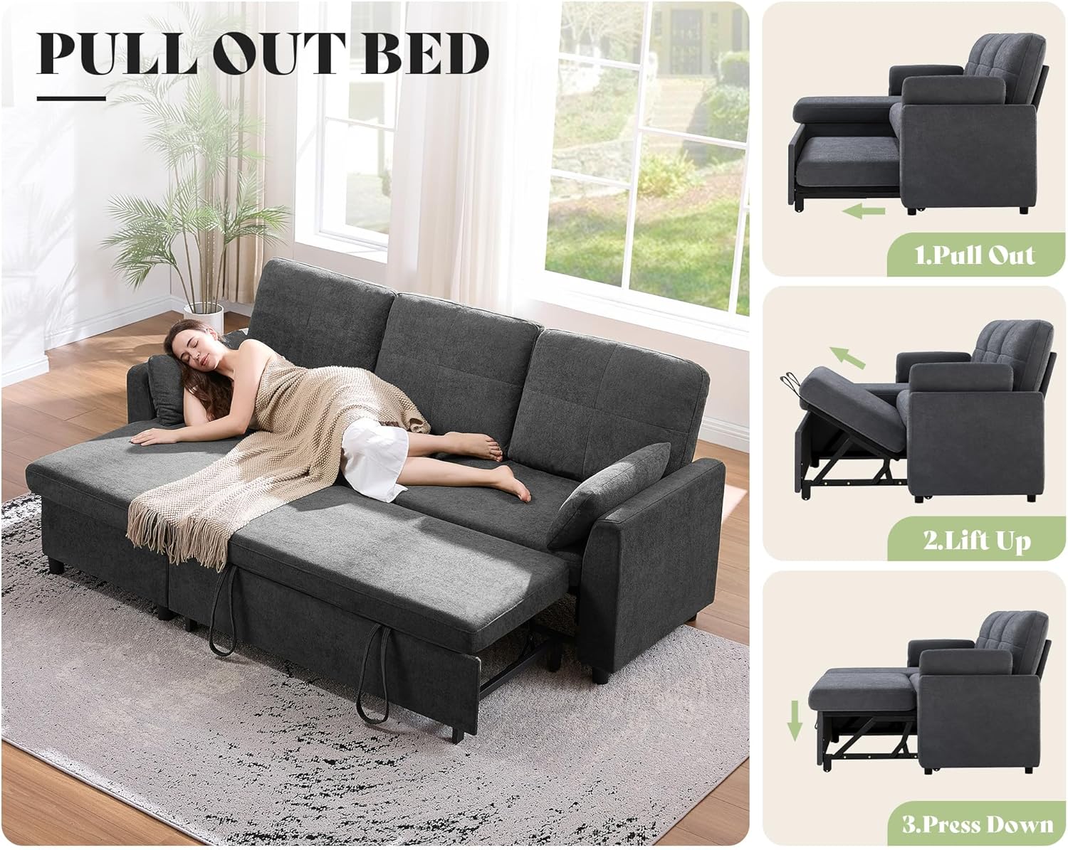AMEILIFE Convertible Sofa Bed -Gray