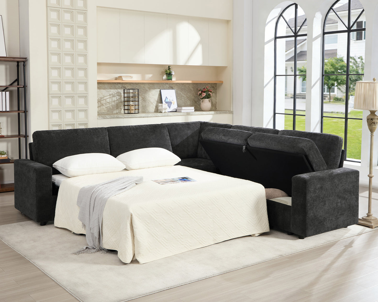 Luxe Convertible Sleeper Sectional Gray