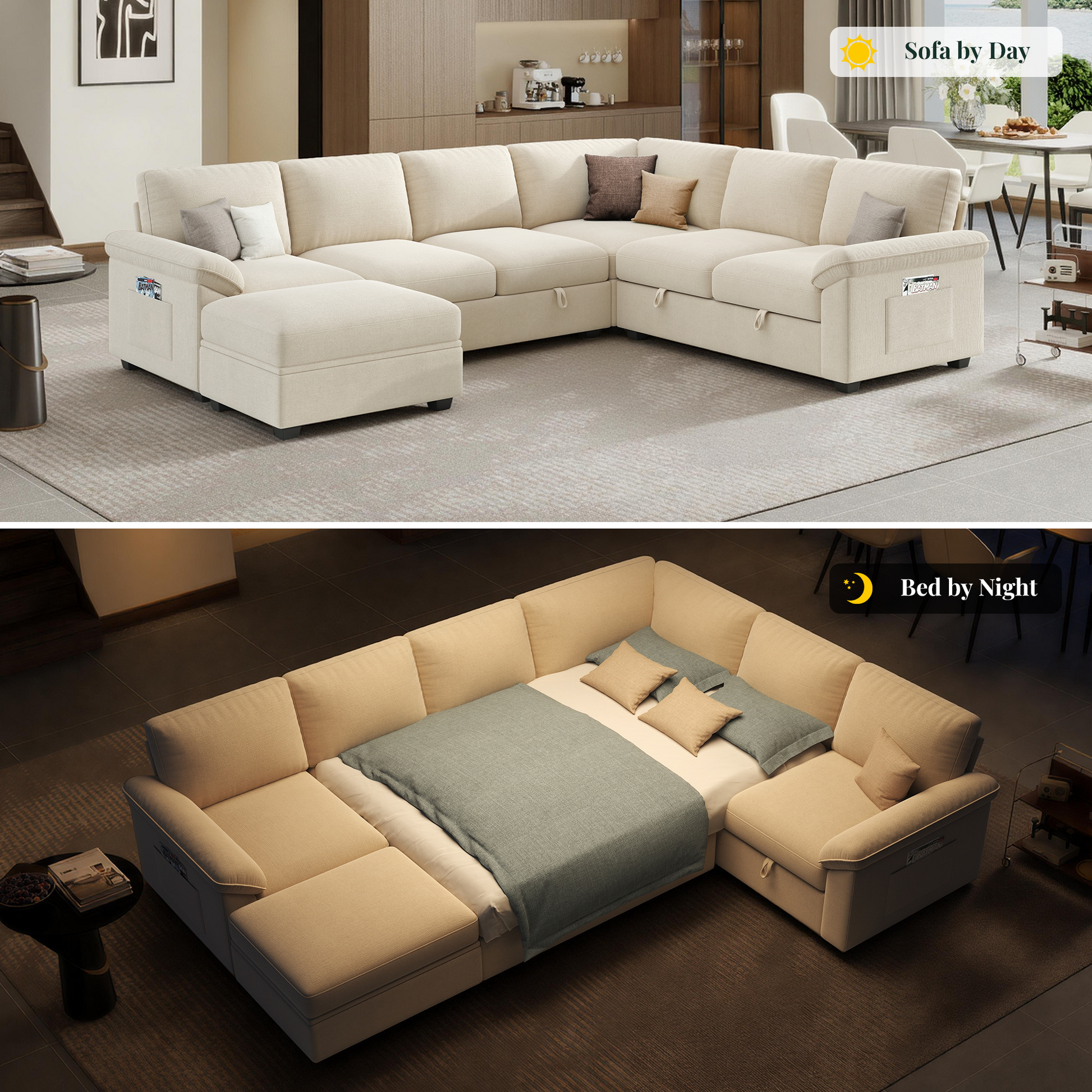 Module Sectional Sofa Bed Beige