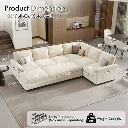 Module Sectional Sofa Bed Beige