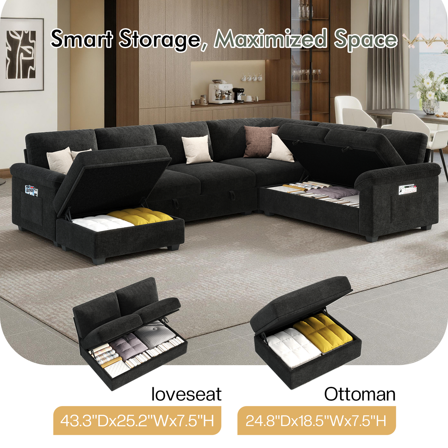 Module Sectional Sofa Bed Black