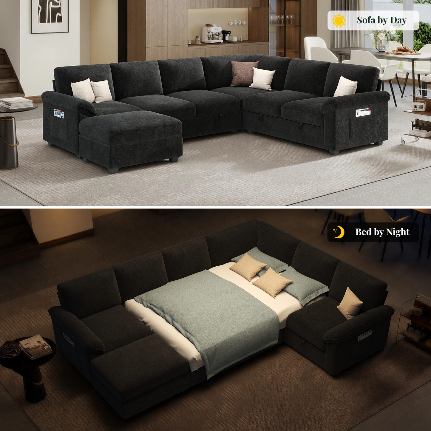 Module Sectional Sofa Bed Black