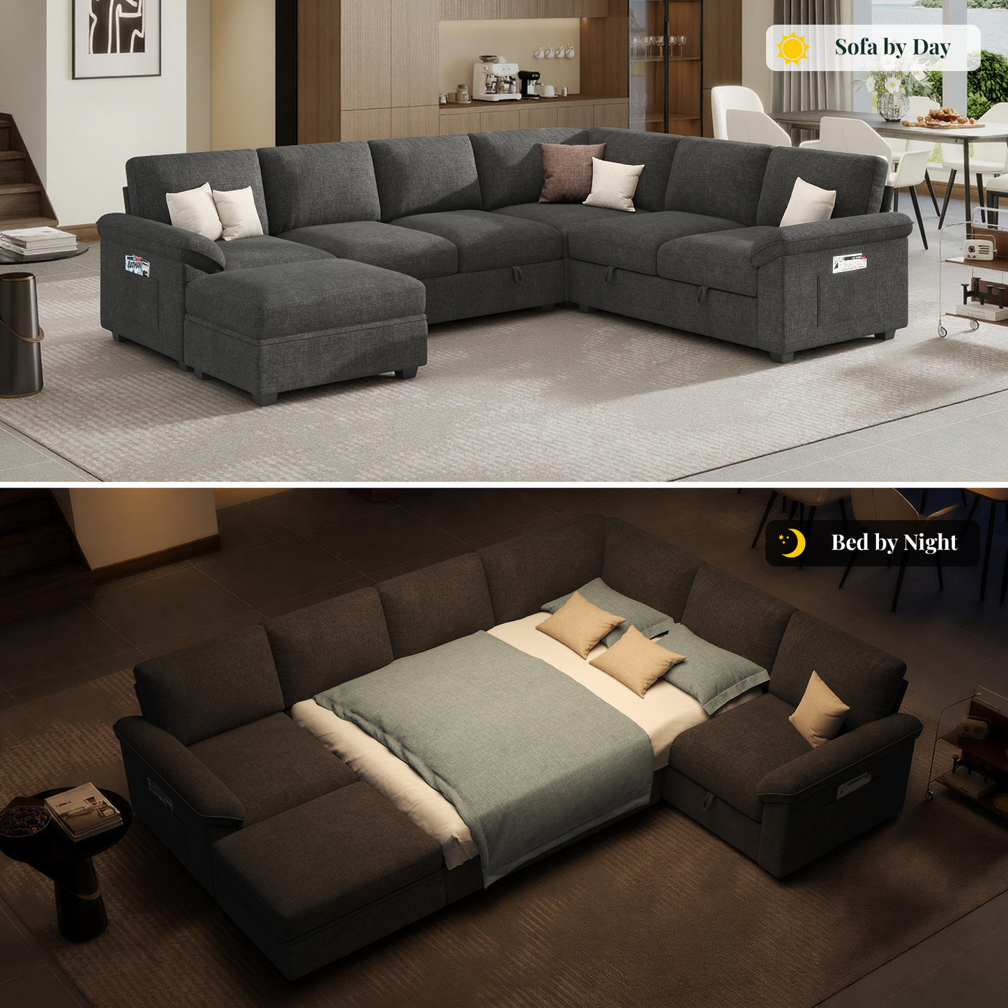 Module Sectional Sofa Bed Gray