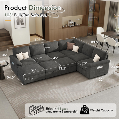 Module Sectional Sofa Bed Gray