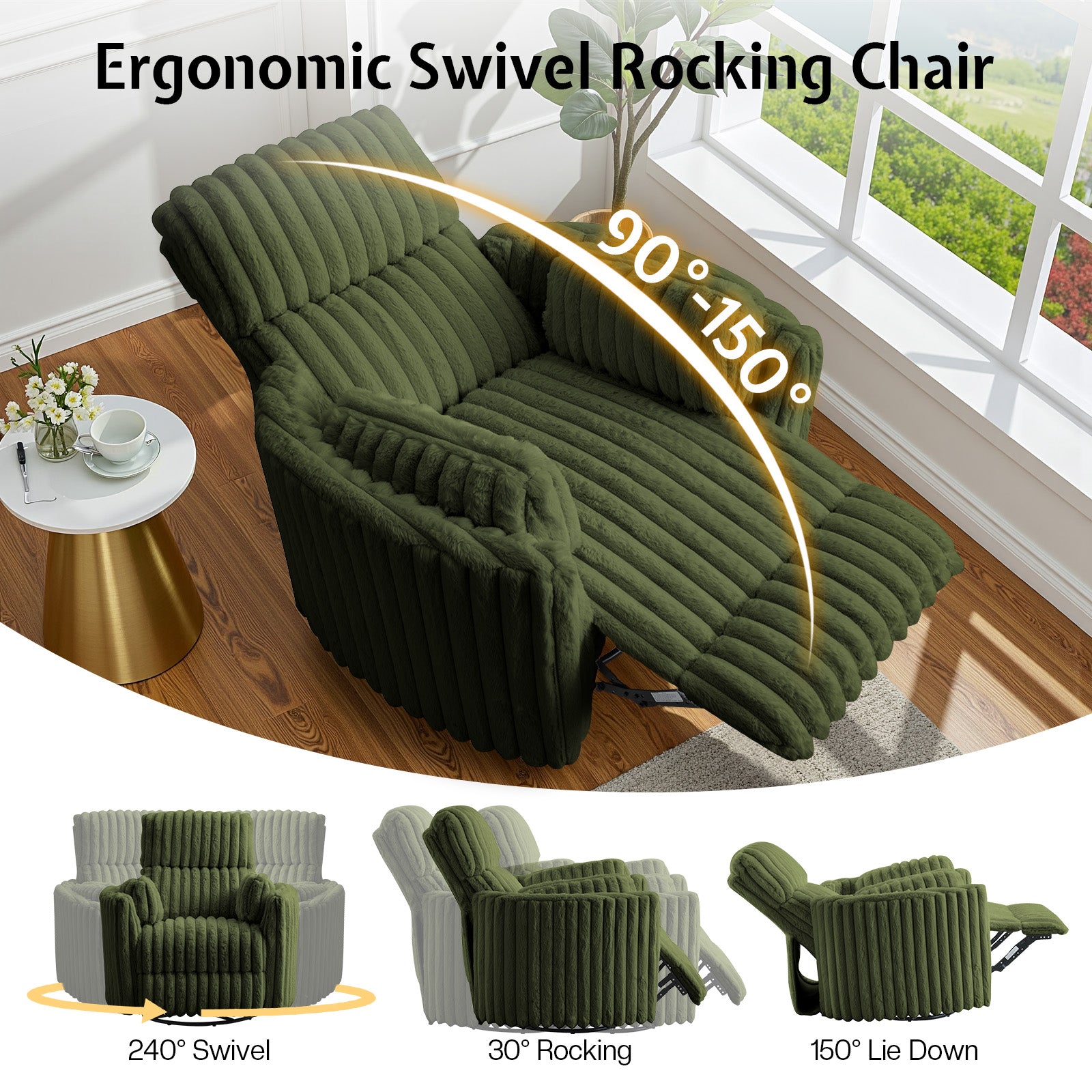 Foss Power Recliner Chair Amerlife-Corduroy Green