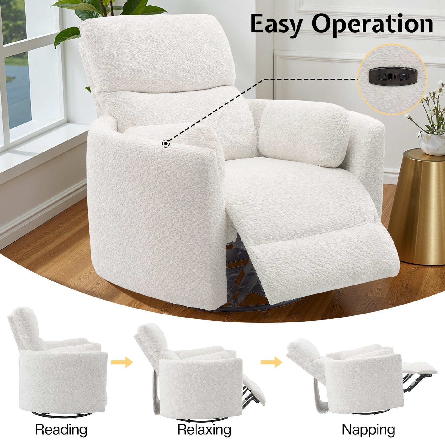 Foss Power Recliner Chair Amerlife-Teddy White