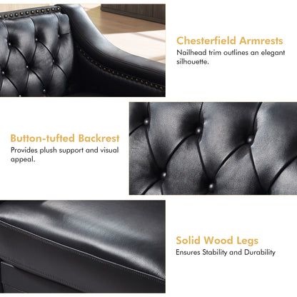 Restive Genuine Leather Chesterfield Sofa Black