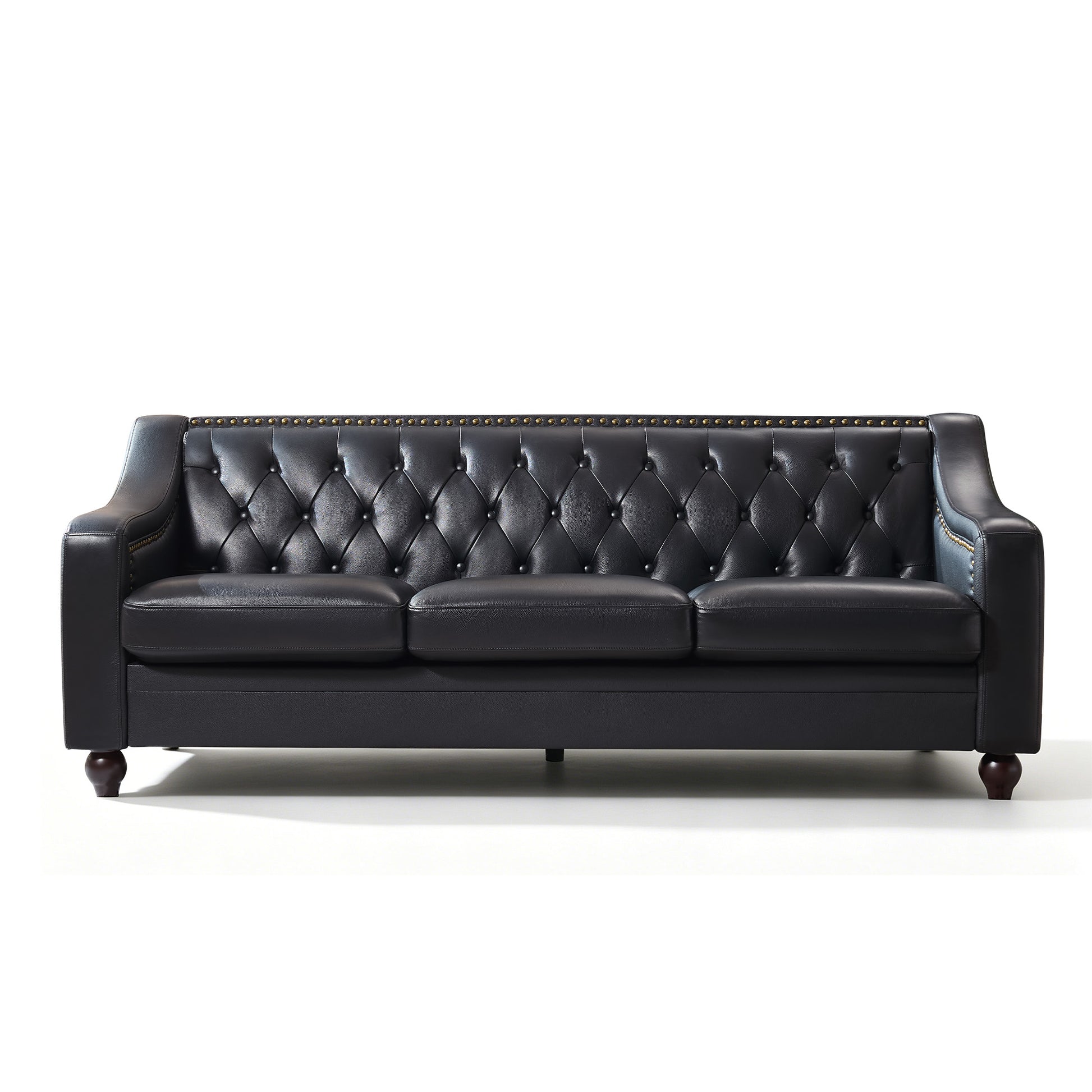Restive Genuine Leather Chesterfield Sofa Black