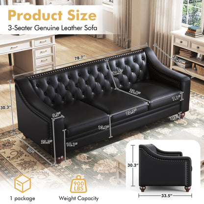 Restive Genuine Leather Chesterfield Sofa Black
