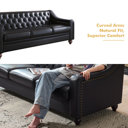 Restive Genuine Leather Chesterfield Sofa Black
