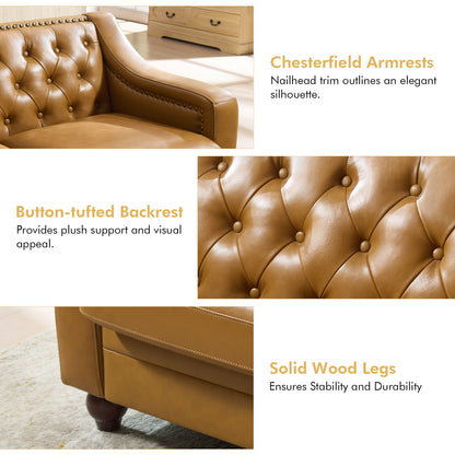 Restive Genuine Leather Chesterfield Sofa Brown