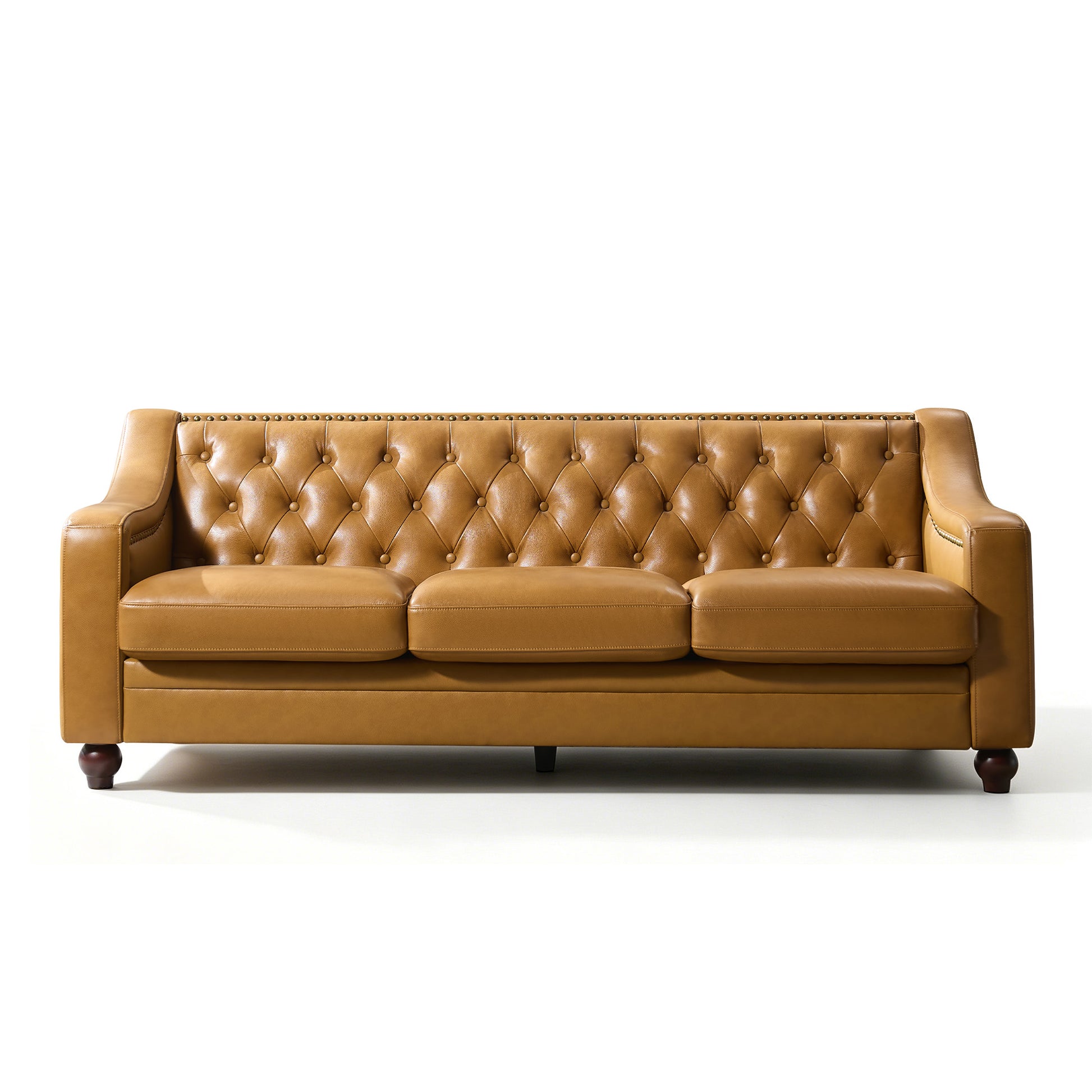 Restive Genuine Leather Chesterfield Sofa Brown