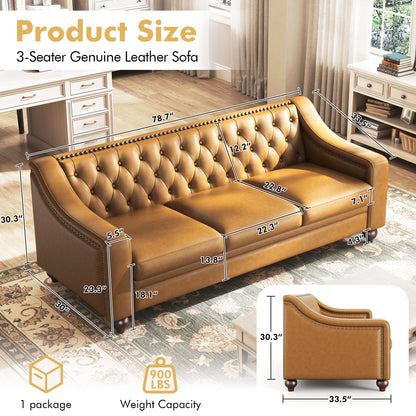 Restive Genuine Leather Chesterfield Sofa Brown