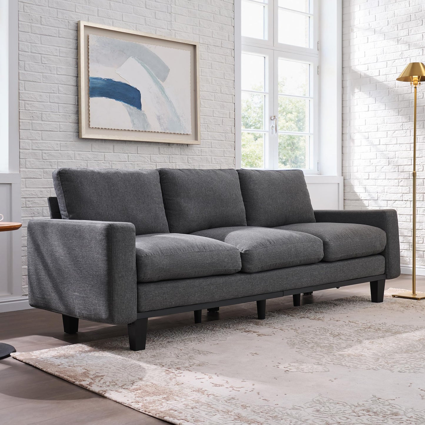 Rigid Modern 3-Seater Deep Seat Sofa Linen Gray