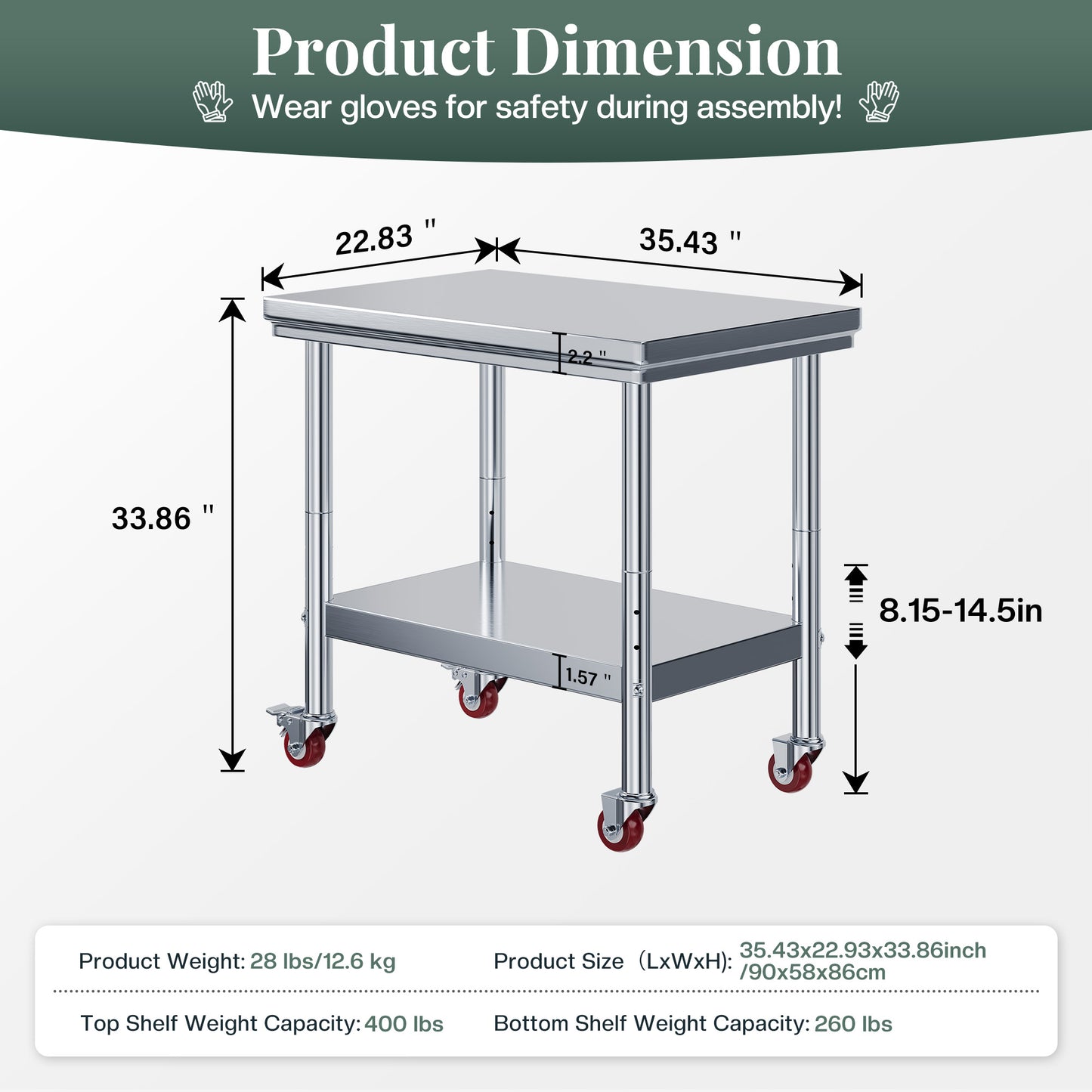 Stainless Steel Prep Table Amerlife