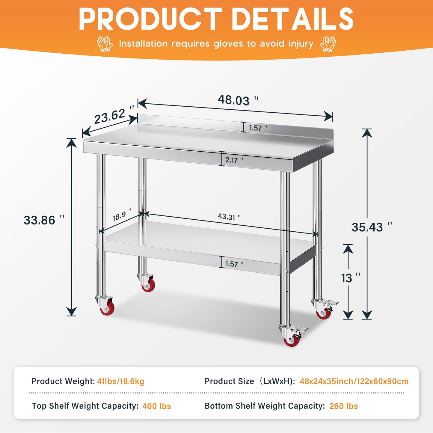 Stainless Steel Prep Table Amerlife