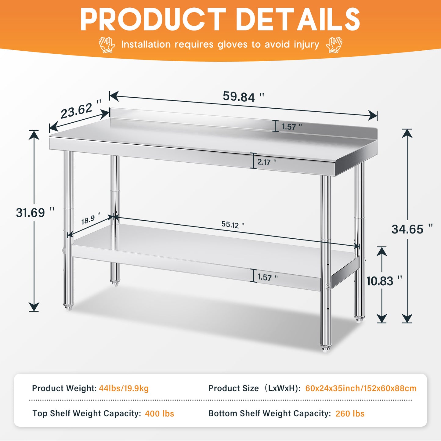 Stainless Steel Prep Table Amerlife