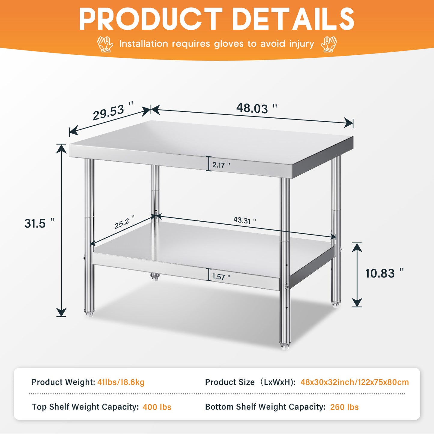 Stainless Steel Prep Table Amerlife