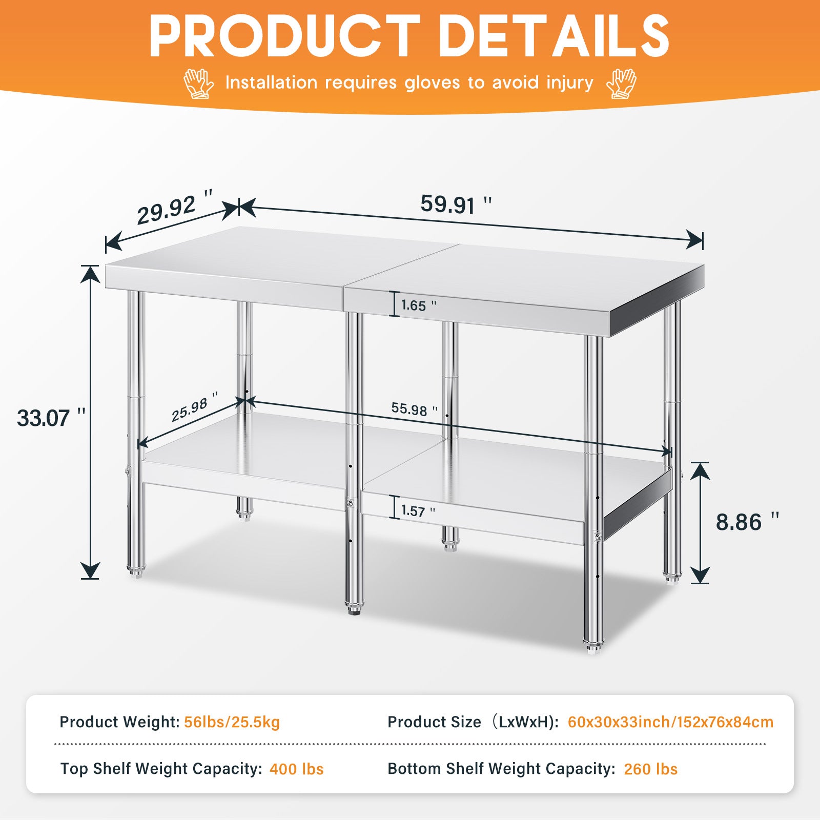 Stainless Steel Prep Table Amerlife