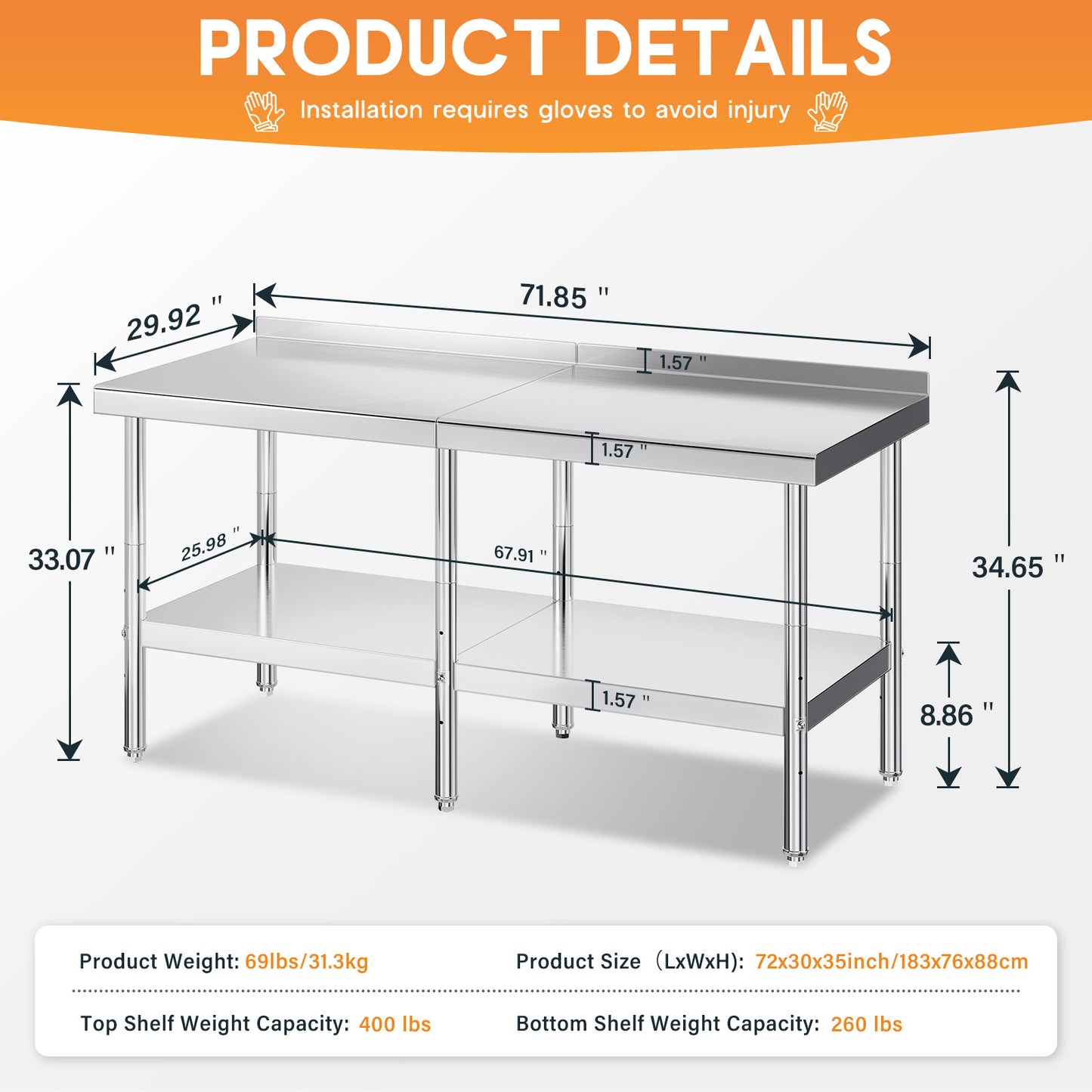 Stainless Steel Prep Table Amerlife
