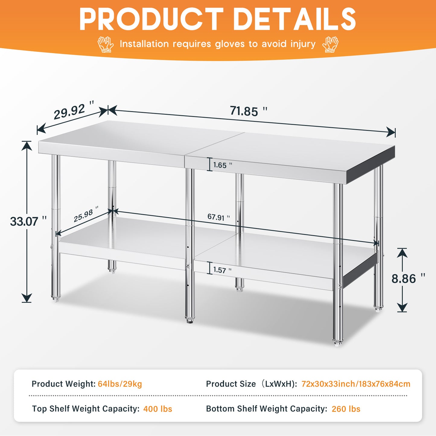 Stainless Steel Prep Table Amerlife
