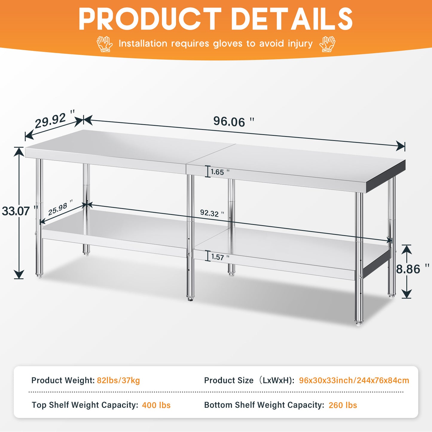 Stainless Steel Prep Table Amerlife