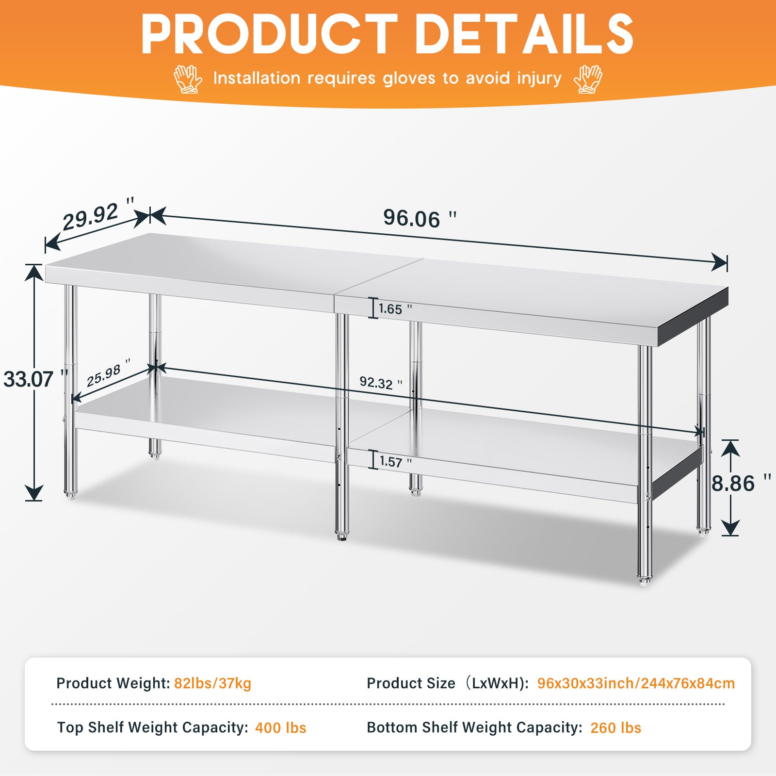 Stainless Steel Prep Table Amerlife