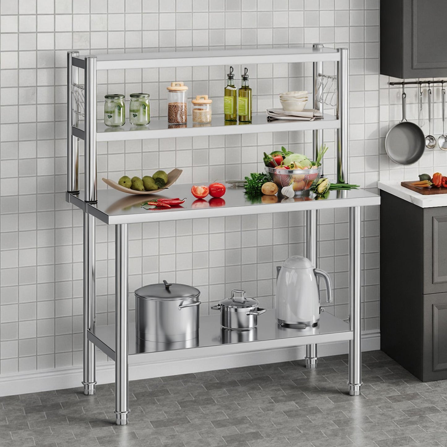 Stainless Steel Work Table with Overshelves Amerlife