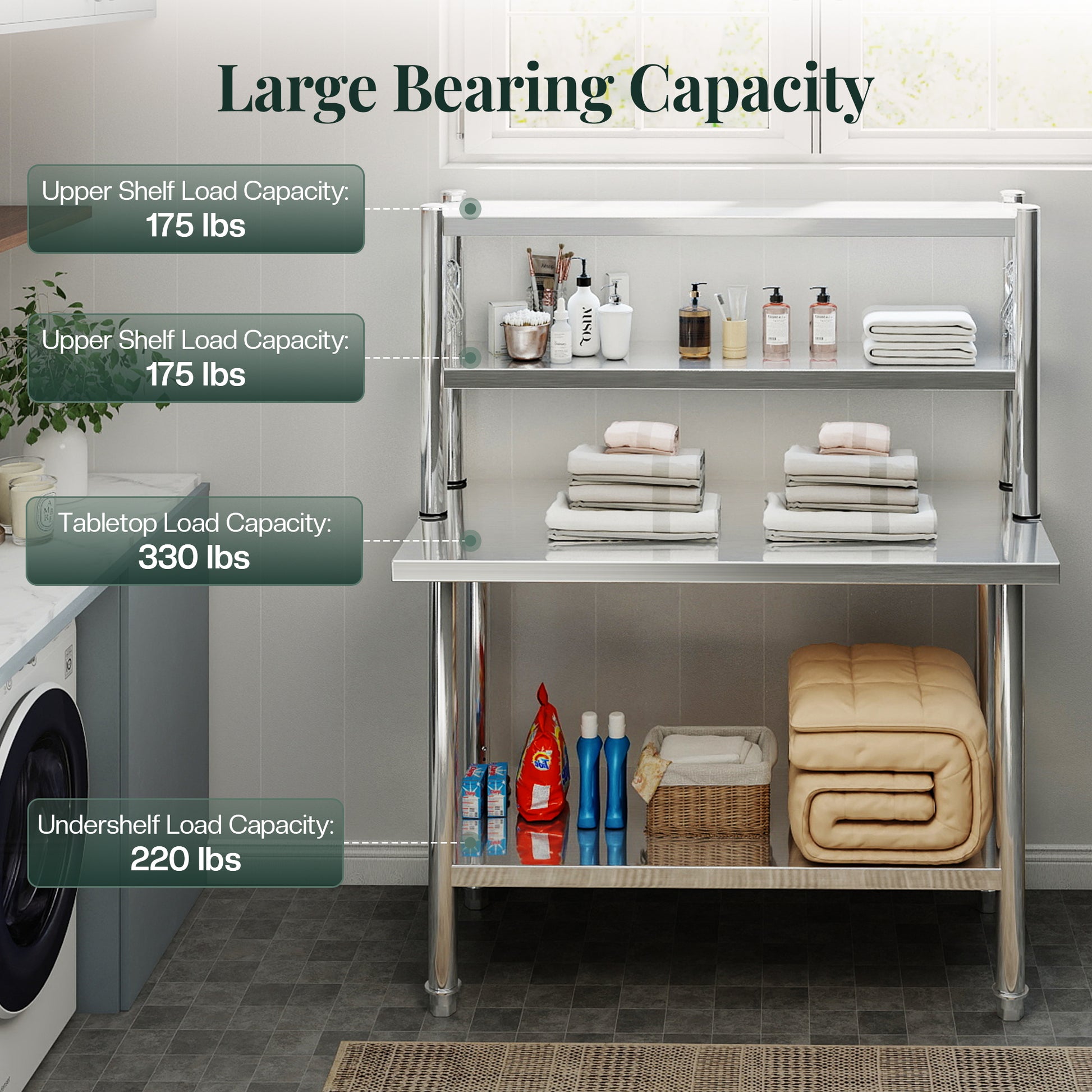Stainless Steel Work Table with Overshelves Amerlife