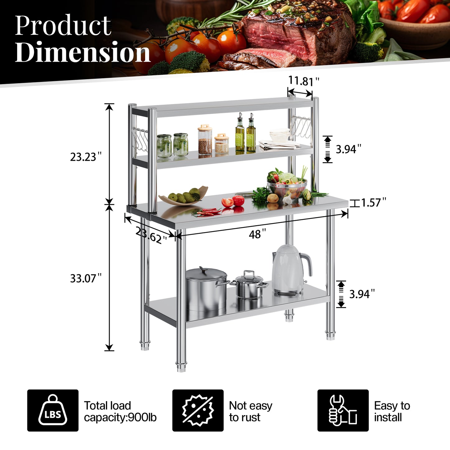 Stainless Steel Work Table with Overshelves Amerlife