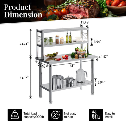 Stainless Steel Work Table with Overshelves Amerlife