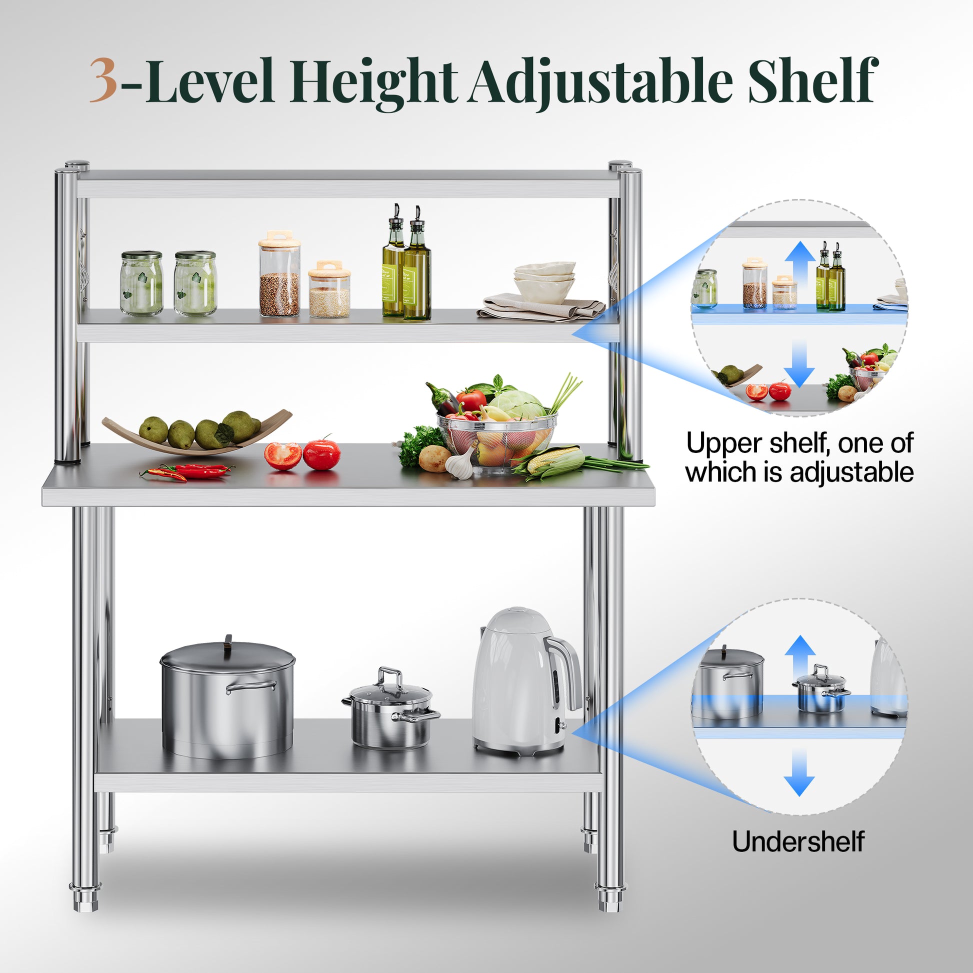 Stainless Steel Work Table with Overshelves Amerlife