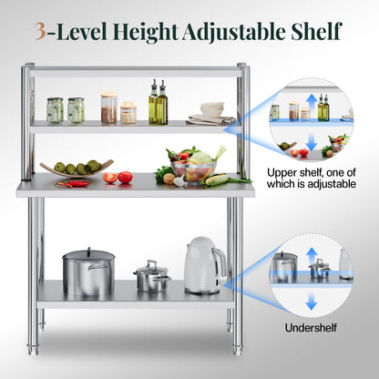 Stainless Steel Work Table with Overshelves Amerlife
