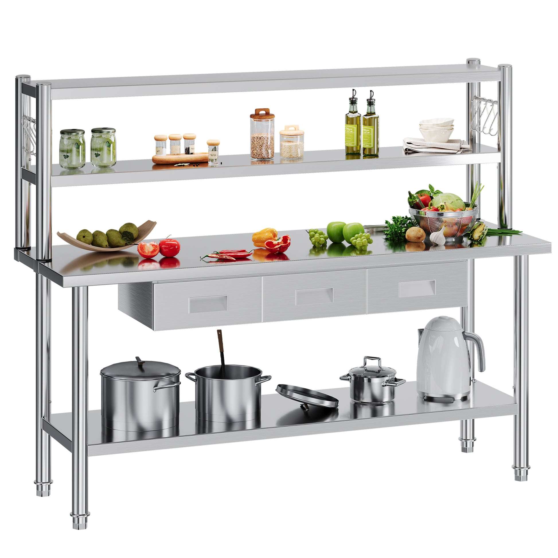 Stainless Steel Work Table with Overshelves Amerlife