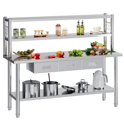 Stainless Steel Work Table with Overshelves Amerlife