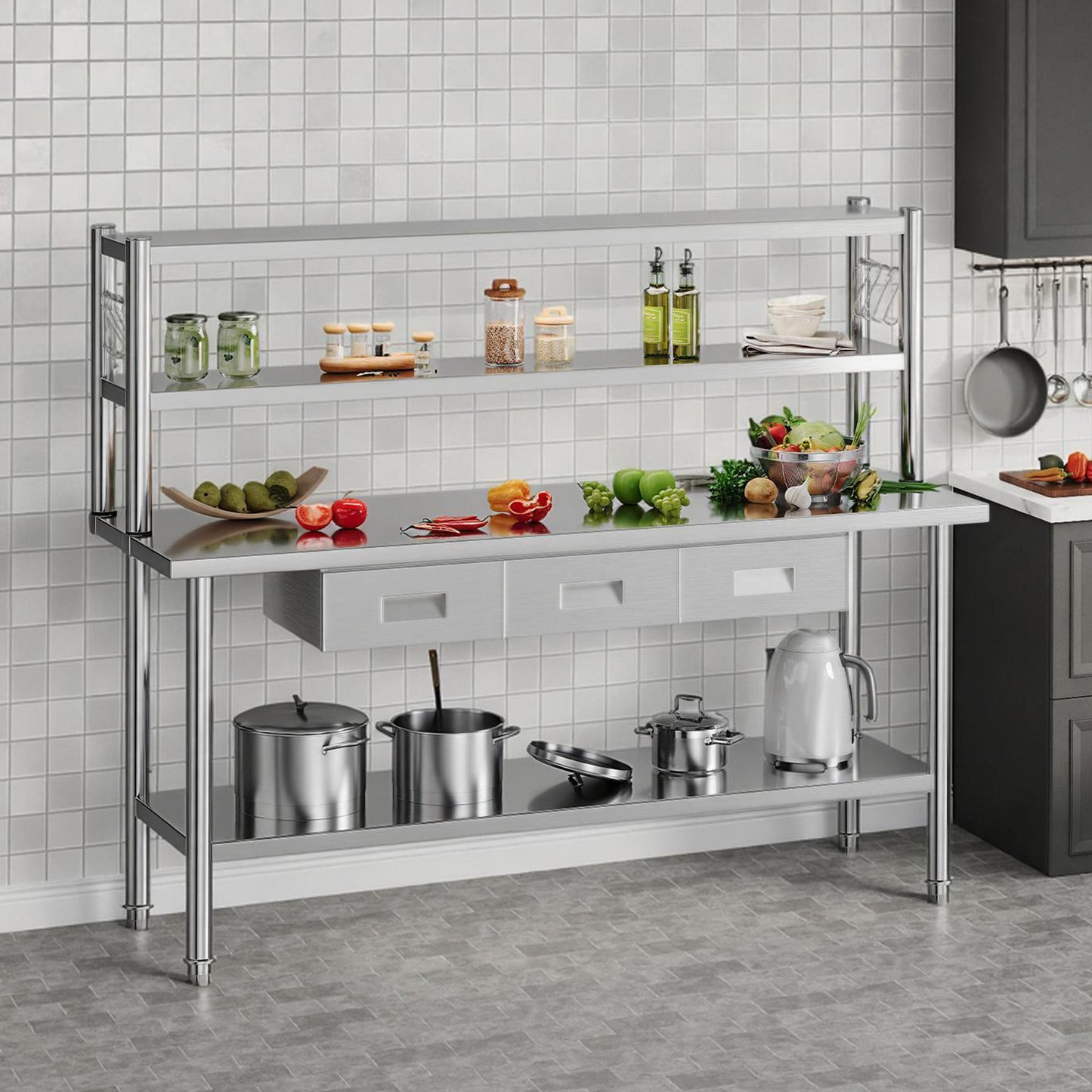 Stainless Steel Work Table with Overshelves Amerlife