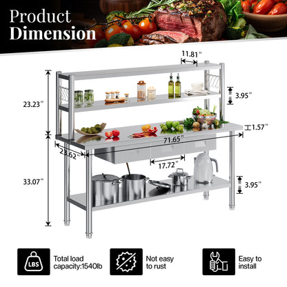 Stainless Steel Work Table with Overshelves Amerlife